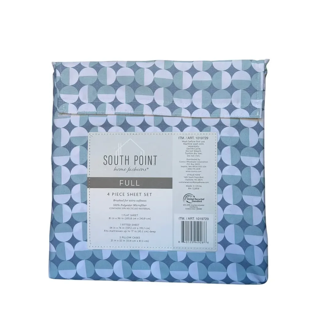 South Point Home Fashions Full Sheet Set Blue/White Geometric